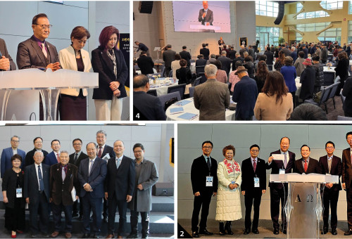 1. 은혜한인교회 한기홍목사가 오렌지카운티에 지역구를 둔 정치인들을 소개하고 의정활동을 위해 축복기도를 인도했다. 가주상원에 한인 최초로, 최고령으로 당선된 최석호의원(81세), 영 김 연방하원의원 (3선, 하원 외교부 동아태 소위원장), 그리고 부에나파크 조이스안 시장이 기도하고 있다. 2. OC교협 이창남목사의 사회로 진행된 제11차 OC기관 및 단체장 초청 연합조찬기도회(왼쪽사진), 3. 준비위로 섬긴 관계자들이 기도회를 끝내고 기념 촬영을 하고 있다. 앞줄 오른쪽부터 정성범목사(미디어분과), 이창남목사(회장), 한성준집사(평신도부회장), 양금호목사(이사회), 양문국목사(연합회 초대회장), 윤우경권사(연합회 증경회장 겸 홍보위원장), 정우영목사(서기), 이원석목사(OC목사회 증경회장, 구제사역분과), 최국현목사(부회장), 조진용목사(총무), 신용집사(연합회증경회장, 평신도분과), 심상은목사(교협 증경회장, 총무이사), 4. 지난 12월 송년회에서 약정됐던 선교사 자녀를 위한 추가 장학금이 조찬 기도회 시간에 전달됐다. 은혜한인교회 한기홍목사 (오른쪽서 세번째)와 OC상공회의소 팀 박 이사장(두번째), 윤 만 회장(맨 오른쪽)이 1만5천불을 전도회연합회측(왼쪽부터 신용 직전회장, 민김 직전 이사장, 김도영 이사장, 한성준회장)에 전달했다. 